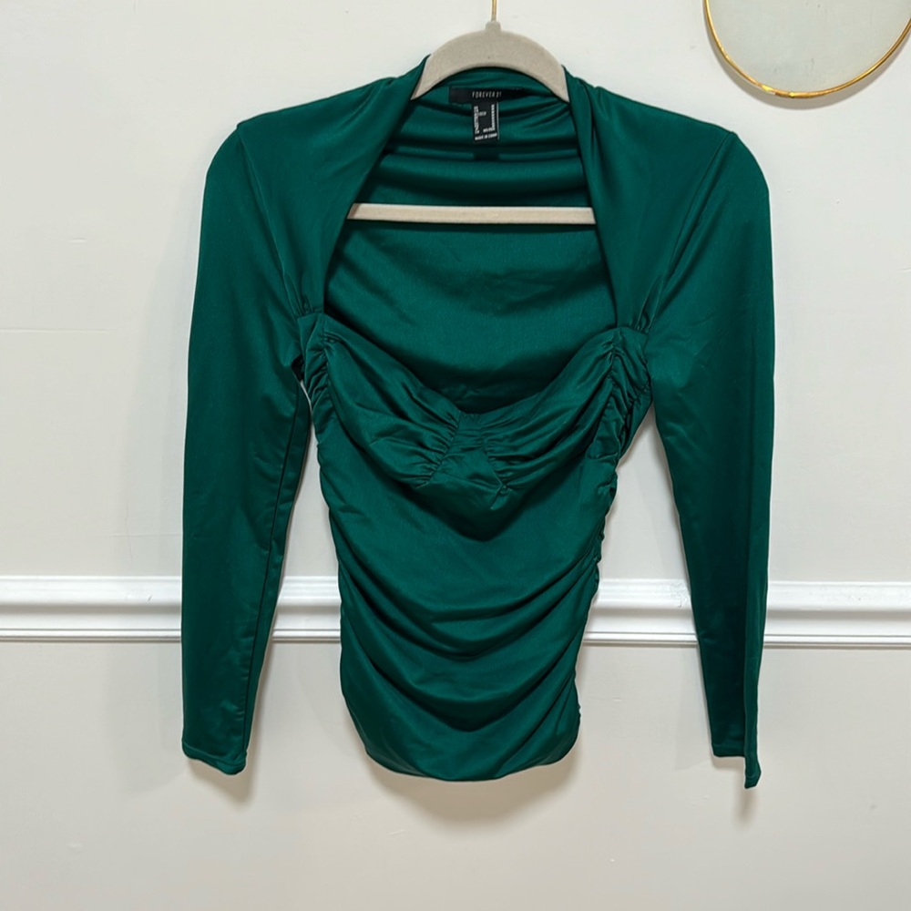 Long sleeve green bustier top (size M)